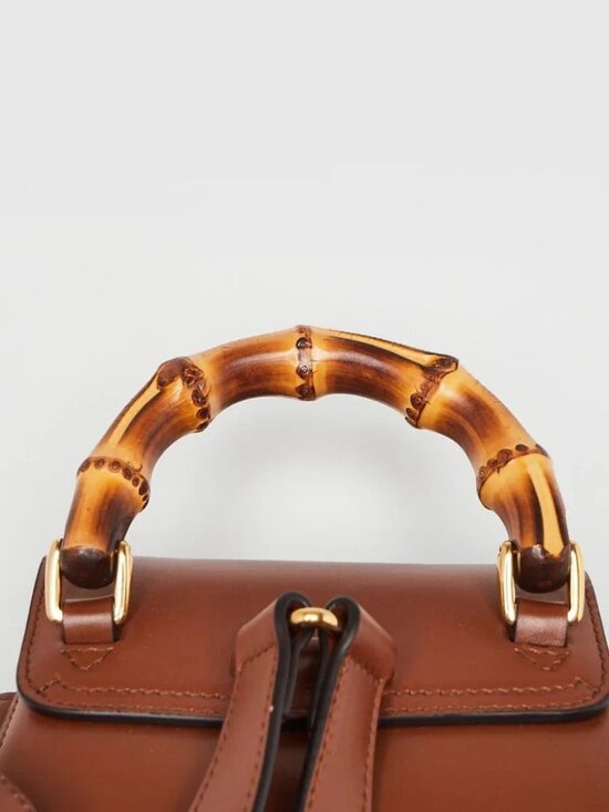 Gucci Brown Smooth Leather Bamboo Handle Small Backpack Bag main image 11